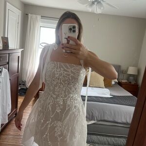 Watters White Lace Mini Wedding Dress